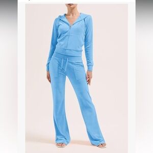 Velvet 2 Piece Set Hoodie and Pants Light Blue